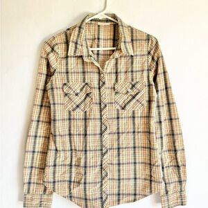 Women’s Plaid Shirt - Beige and Blue